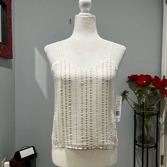 NEW Finity Naturals Linen Rayon Striped Spaghetti Strap Semi Sheer Blouse XS - Picture 2 of 16